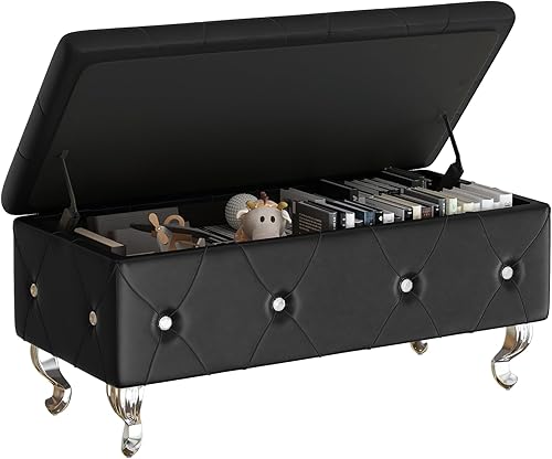 DKLGG Banco otomano de almacenamiento para dormitorio, banco de entrada tapizado con patas y bisagra de seguridad, banco de almacenamiento pequeño