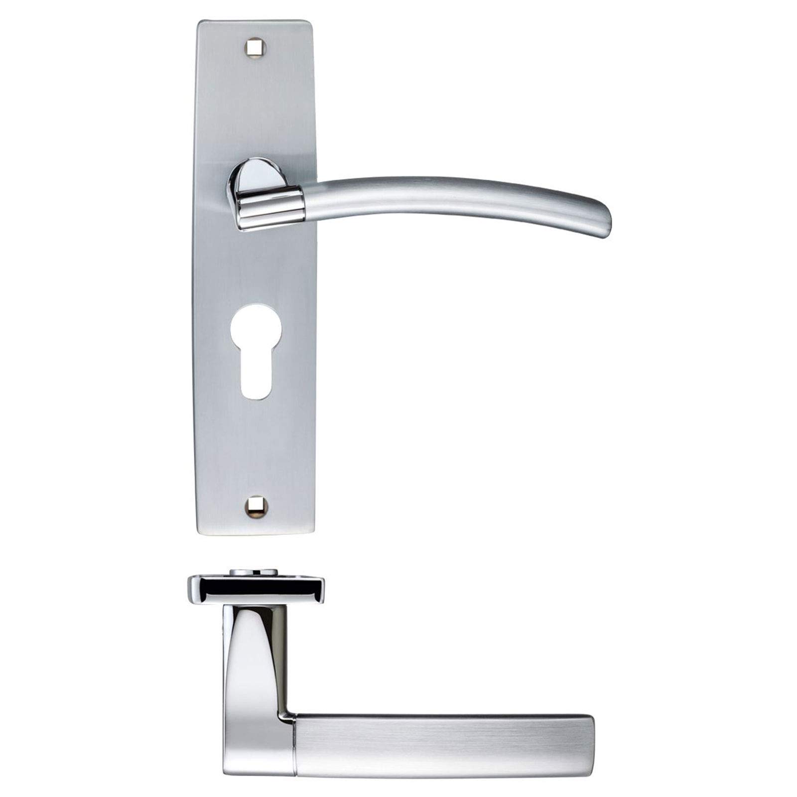 Amalfi Lever Euro Lock On Backplate - 180mm x 43mm - Dual Finish - Satin Chrome and Polished Chrome