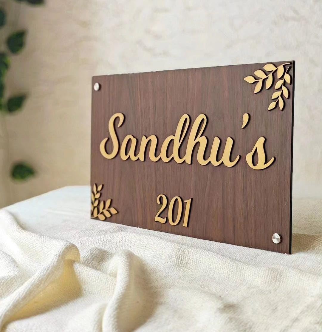 Customizable Couple Name Plate MDF Wood Texture with Golden Acrylic Finish Decorative Name Board for Home Door Wall Indoor Outdoor Personalized Name Plate 12x8 Inch DN7 — Amazon image 2