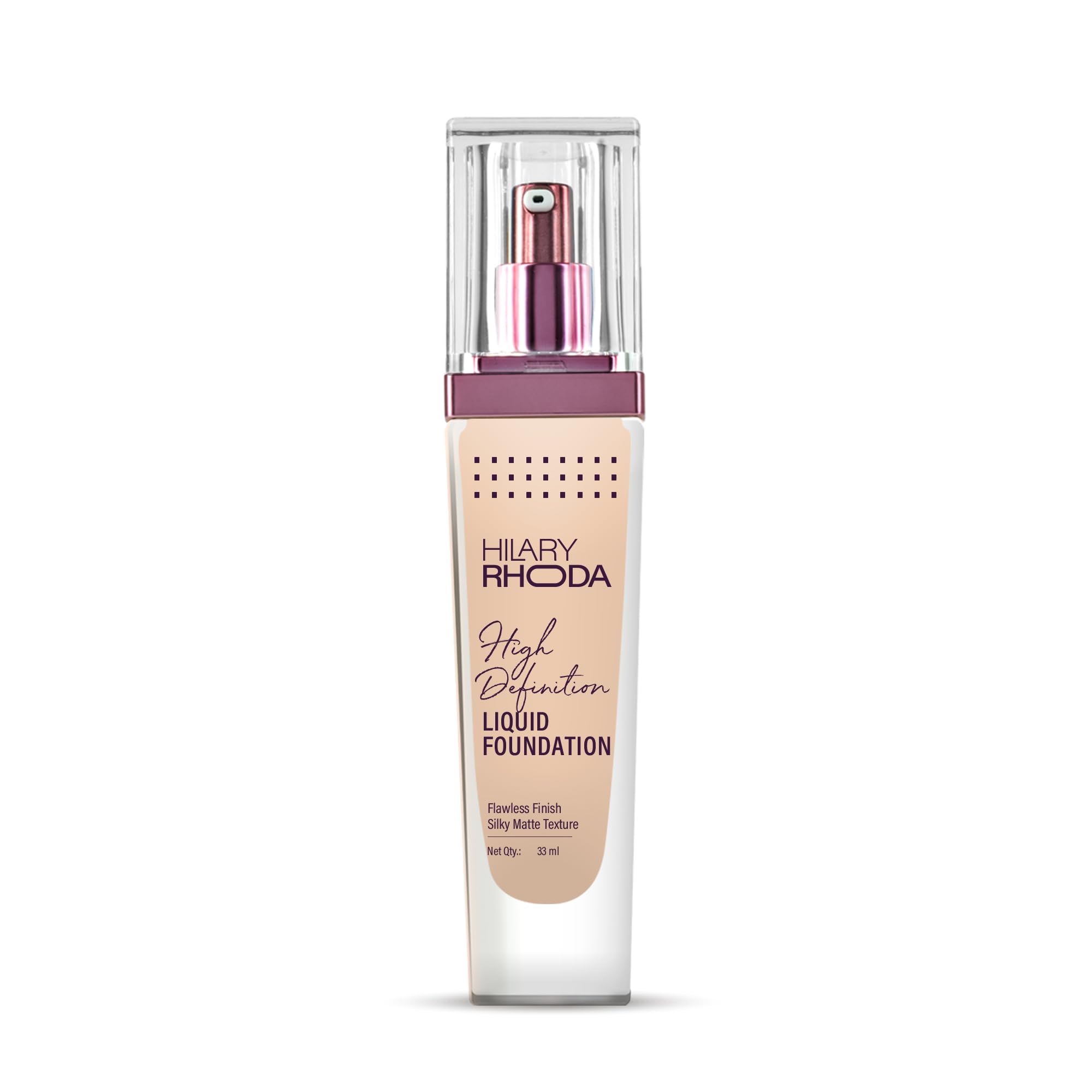 Hilary Rhoda High Definition Foundation for Women | Hides Pores & Blemishes | HD Foundation For All Skin Types | Blendable Formula | Natural & Matte Finish | High Coverage Liquid Foundation - 33ml (Nude Beige - Shade 04)