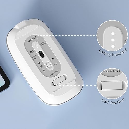 Miniatura 4 de Mouse inalámbrico Q5 de Picktech, recargable, portátil, 2.4 GHz, silencioso, ultra fino, con receptor USB y adaptador tipo C, compatible con PC,