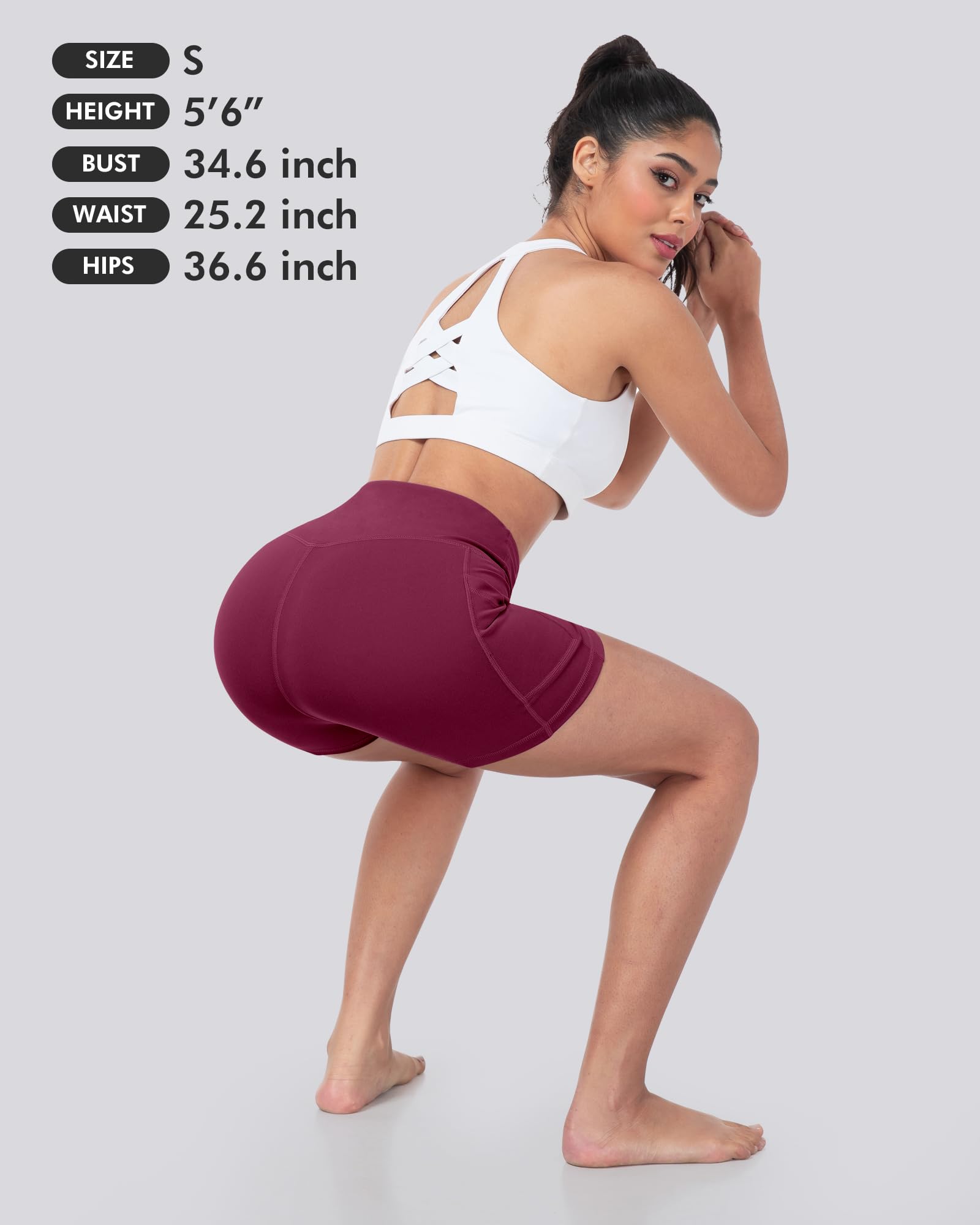 LZYVOO Pantalones Cortos de Elastano para Mujer con Bolsillos, Pantalones Cortos de Cintura Alta para Yoga y Entrenamiento, Paquete de 5: Negro, Gris Oscuro, Azul Marino, borgoña, Verde Militar, M