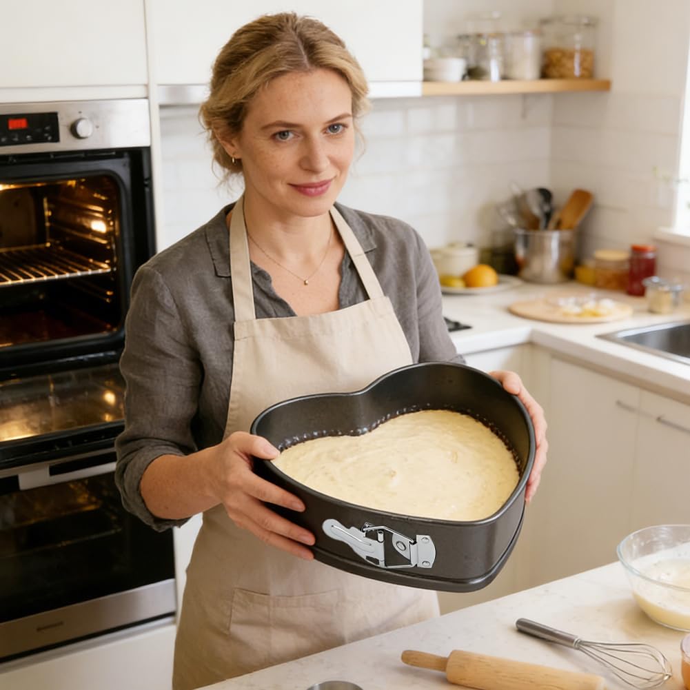 LUPATDY Tortiera a Cerniera 24 cm a Forma di Cuore – Stampo per Torte Antiaderente in Acciaio al Carbonio, Teglia da Forno Apribile per Cheesecake e Dolci - 5