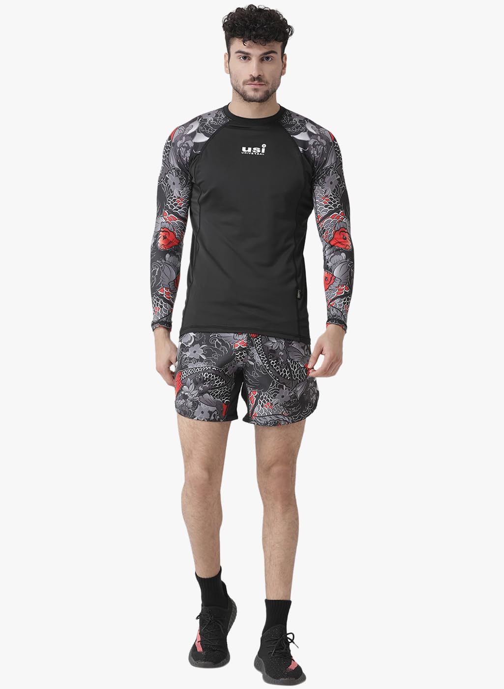USI UNIVERSAL Pantaloncini da uomo, 411K Koi Fish, pantaloncini MMA per allenamento e kickboxing, combattimento per arti marziali, combattimento in gabbia, Muay Thai, boxe
