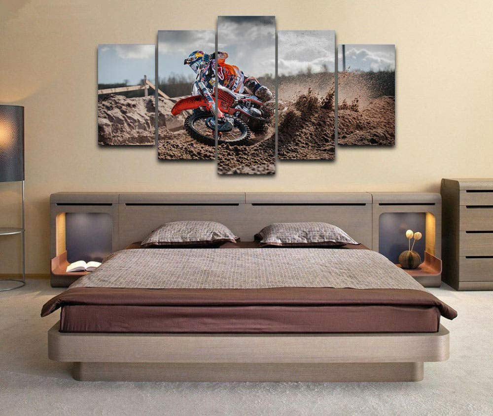 Cuadro Motocross Motocross Carreras De Motos XXL Impresiones En Lienzo 5 Piezas Cuadro Moderno En Lienzo Decoración para El Arte De La Pared del Hogar HD Impreso Mural Enmarcado