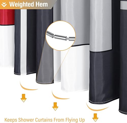 Miniatura 5 de Cortina de ducha de 78 pulgadas de largo, juego de cortina de ducha de tela abstracta geométrica alta con ganchos de plástico, cortinas de tela