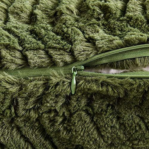 YUSOKI Luxury Faux Fur Throw Pillow Covers-18 x18,Set of 2-Decorative Fuzzy Fluffy Cozy Pillow Cases for Sofa Couch Bedroom Without Insert(Olive Green,18"x18")