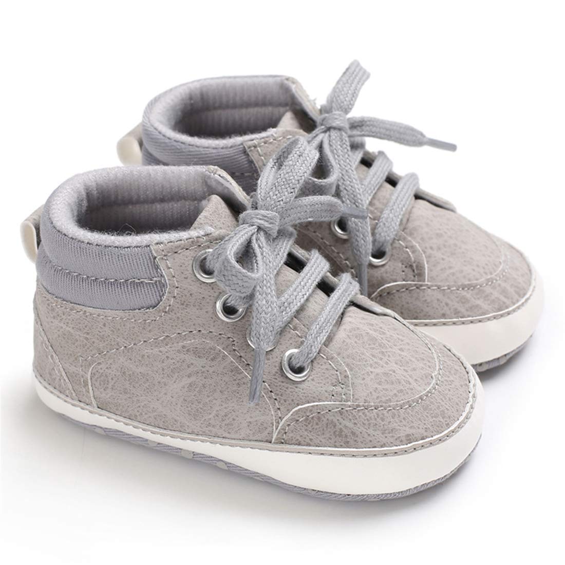 KaKaKiKi Baby Boys Girls High Top Canvas Sneakers Soft Soles Anti Skid Infant Ankle Shoes Toddler Prewalker First Walking Crib Shoes Grey Size: 6-12 Months Infant