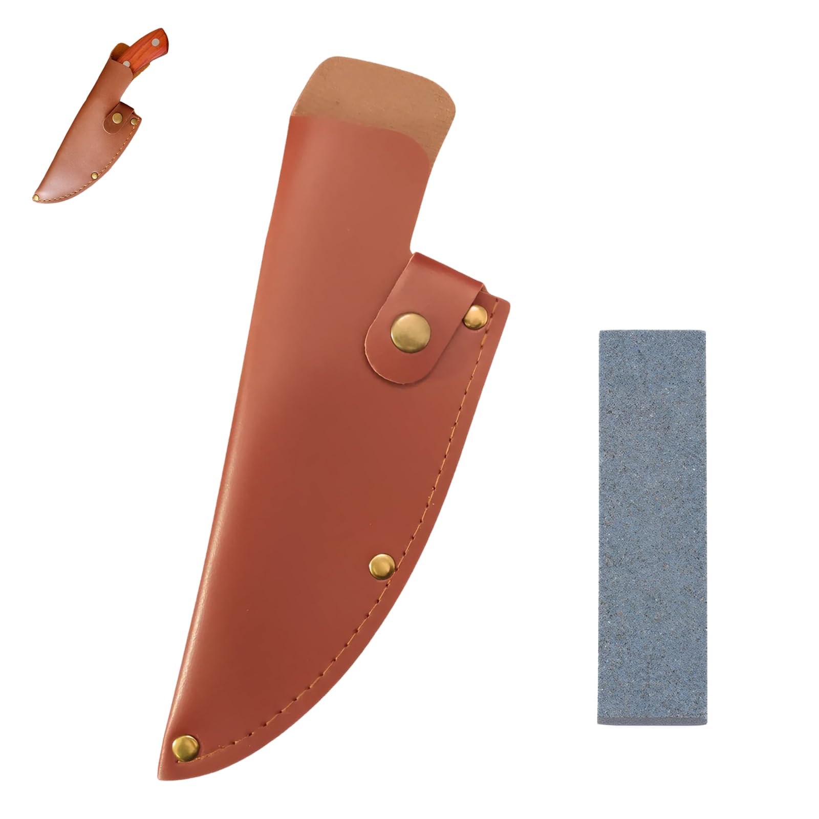 Knife Sheath Leather Knife Sheath Knife Cover Sleeve Leather Sheath Pu Leather Knife Edge Guards Leather Vertical Knife Sheaths 6 Inches with A Whetstone for Fixed Blades (Brown)