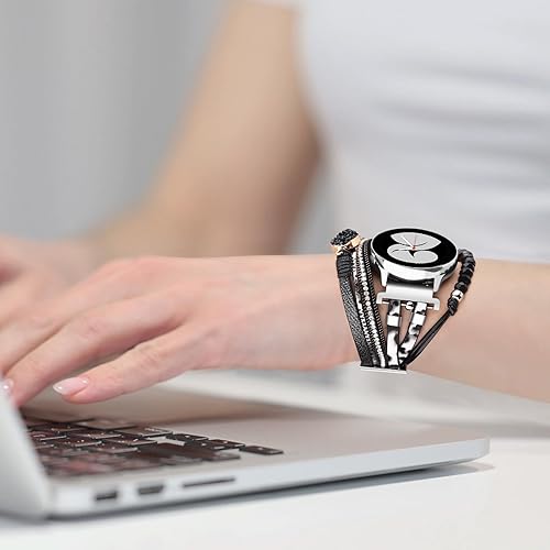 Miniatura 2 de Correas bohemias con cuentas para Samsung Galaxy 456active2 de 1.575 in y 1.732 in, correas de cuero para reloj Samsung Galaxy Watch 64 Classic