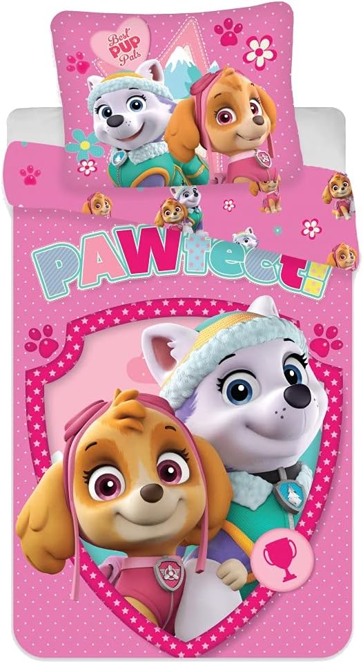 lau-fashionPaw Patrol Sky Children's Bed Linen Set Pink Cotton Girls Reversible Bed Linen Size 140 x 200 cm