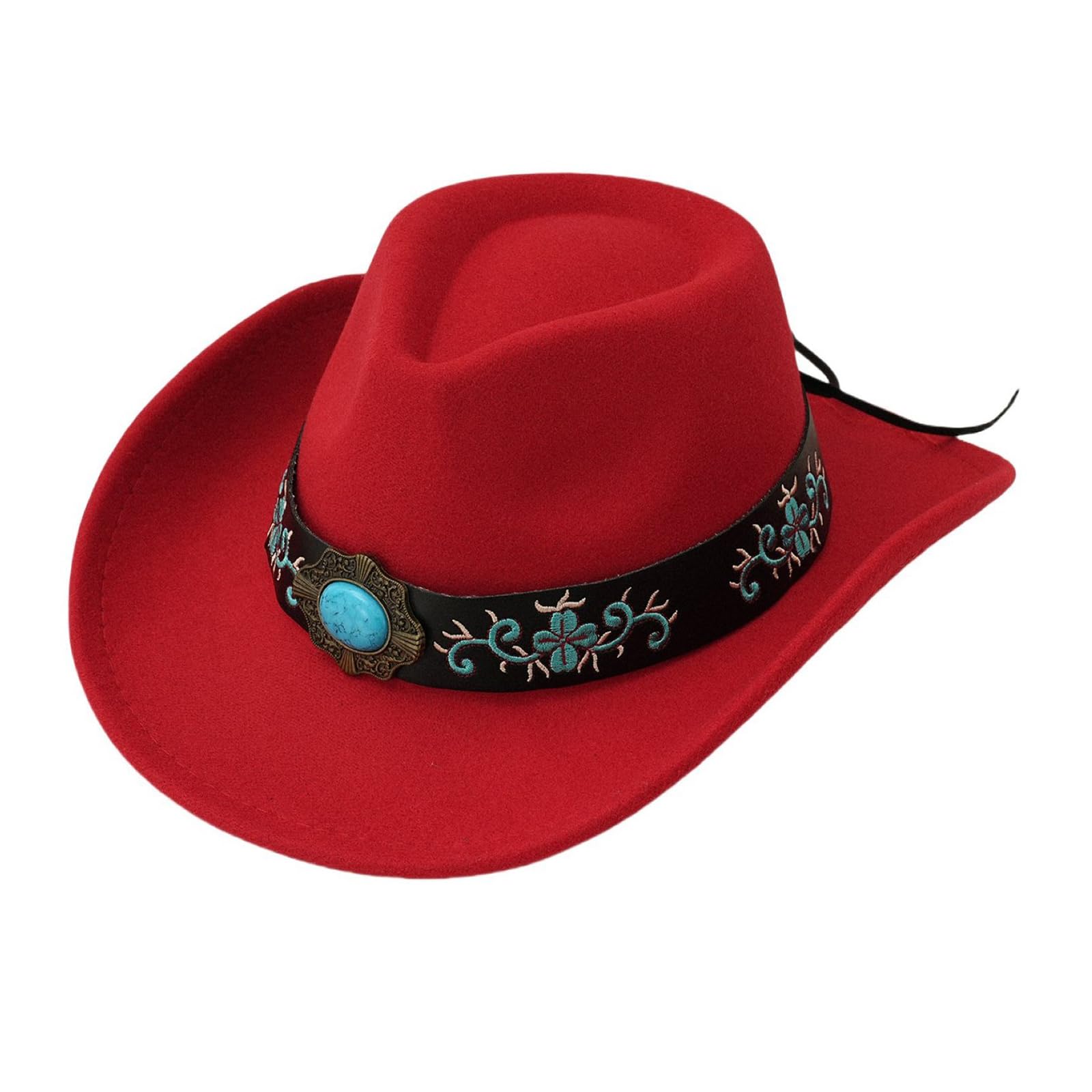 Cappello da Cowboy Retrò In Feltro Da Uomo E Da Donna, Stile Western da Cowboy e Da Cowgirl con Tesa Larga e Arrotolata con Cintura Ricamata