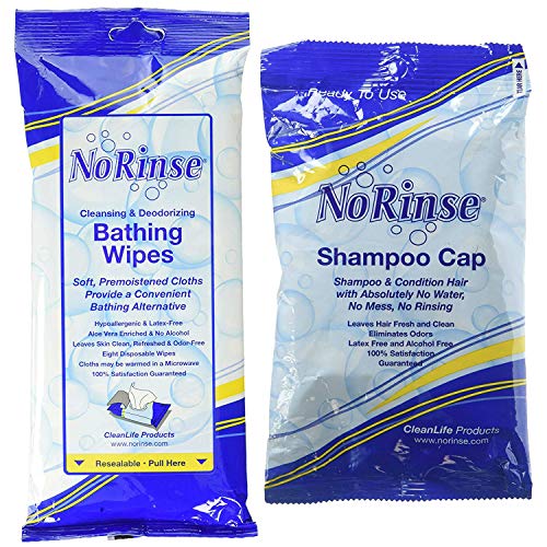No-Rinse Cleansing & Deodorizing Bathing Wipes + No-Rinse Shampoo Cap (1 of each)