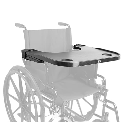 PEPE Mobility Wheelchair Tray with Cup Holder, Removable and Easy-to-Fit Table for Adults, Black, Accessories for Wheelchairs - Black