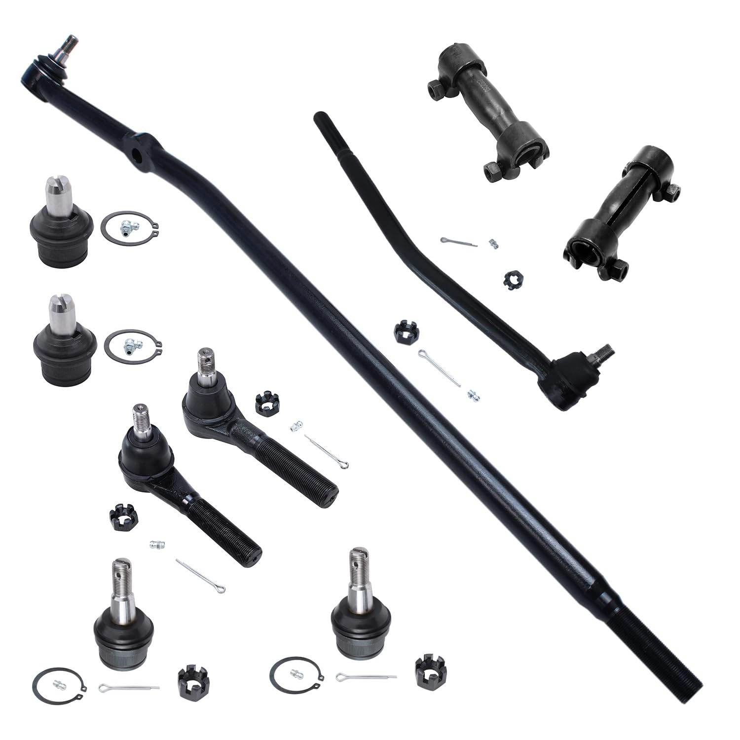Detroit Axle - Front 10pc Suspension Kit for Ford E-150 Econoline Club Wagon, 4 Ball Joints 2 Center Links 2 Outer Tie Rod Ends 2 Adjusting Sleeves Replacement
