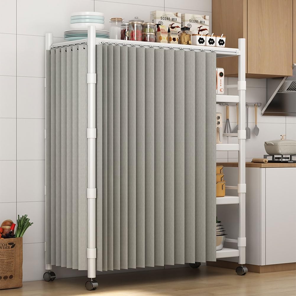 WQPMNYG CucinaKitchen Shelf Curtain DustProof Cabin Curtain MinimalistDesign with Sliding Rail (Gray 180x200 cm / 70.9x78.7 in)
