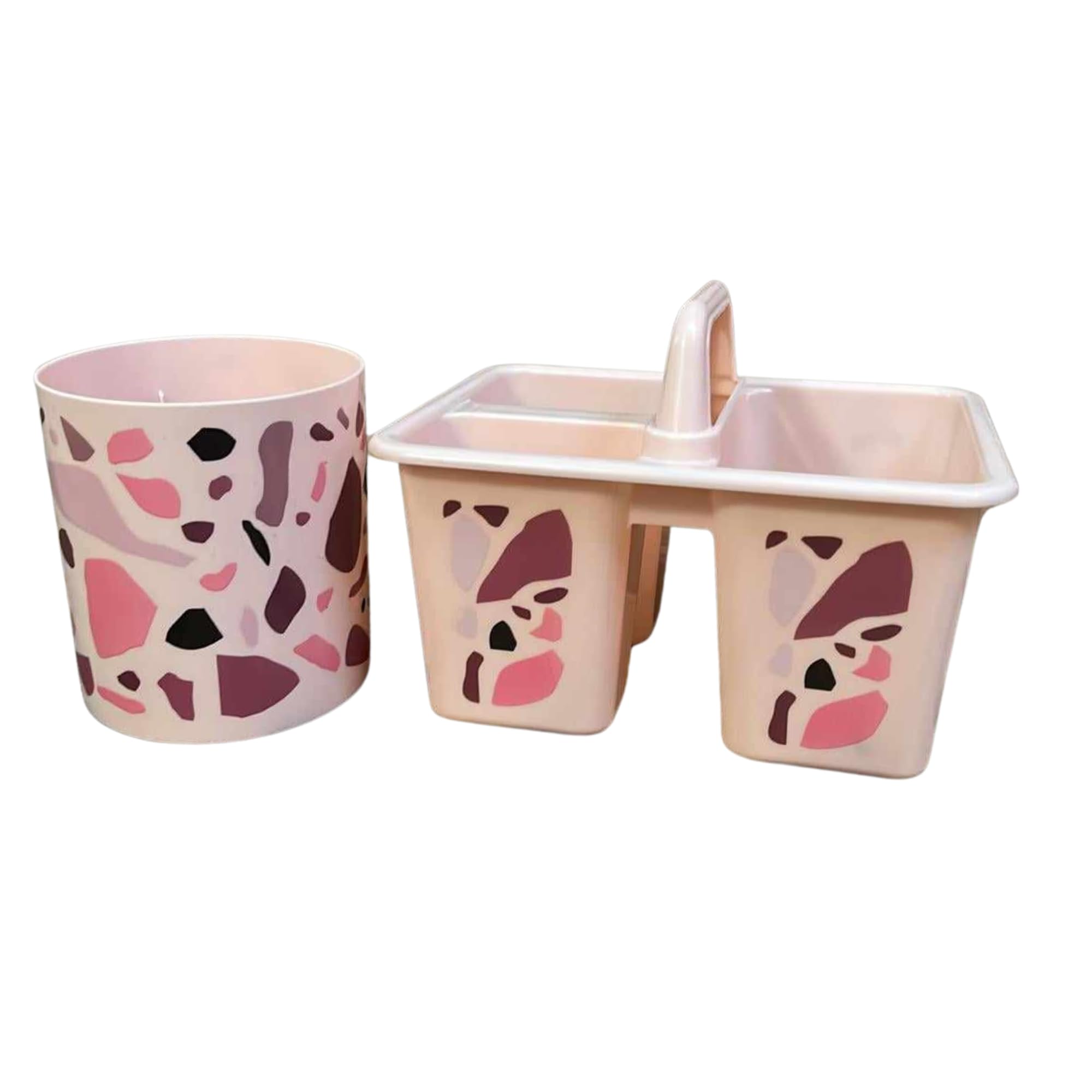 KONNECT Portable Shower Caddy Basket with Handles and Toothbrush Holder Pink Plastic Portable and Lightweight Bucket for Storage