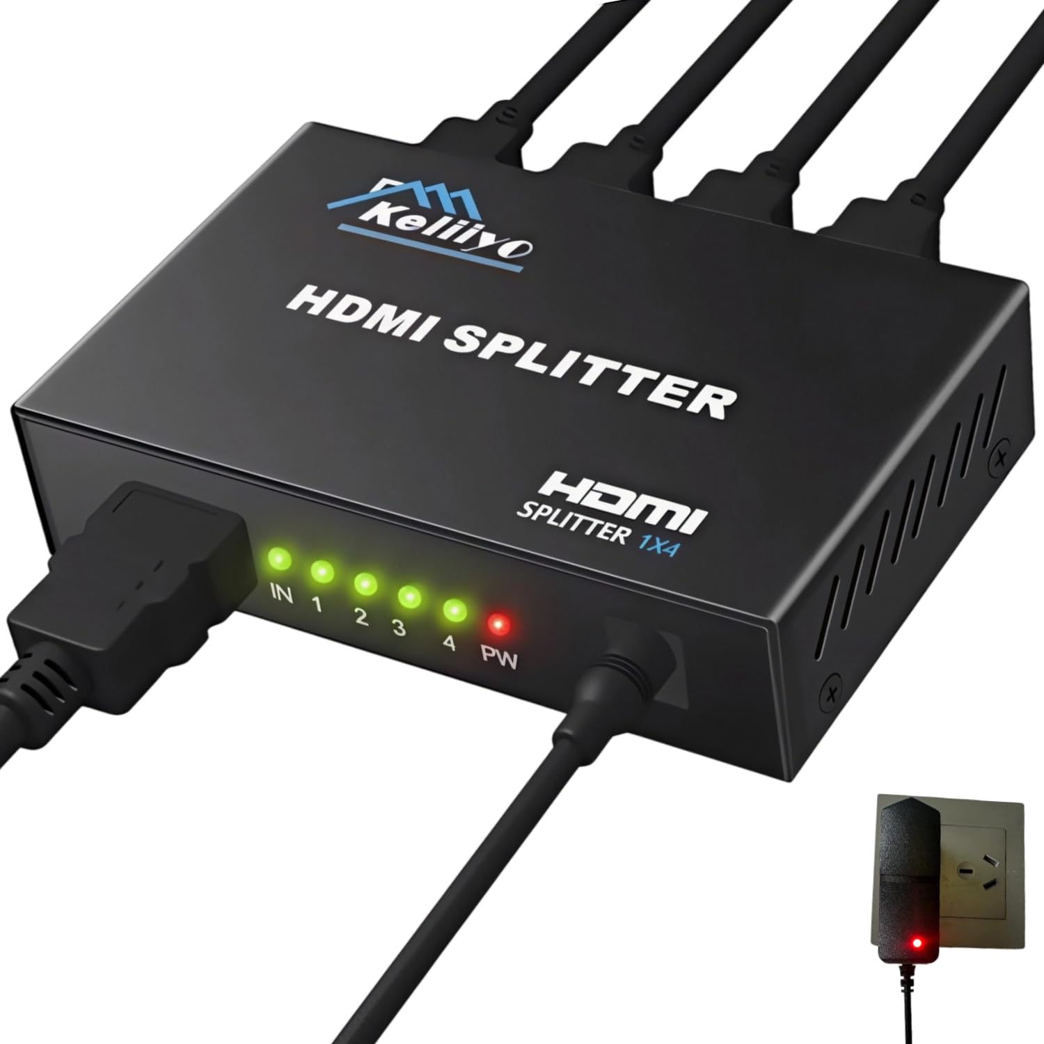 HDMI Splitter Keliiyo 1X4 Ports Powered V1.4b Video Converter with Full Ultra HD 1080P 4K/2K and 3D Resolutions (1 Input to 4 Outputs)-image-42