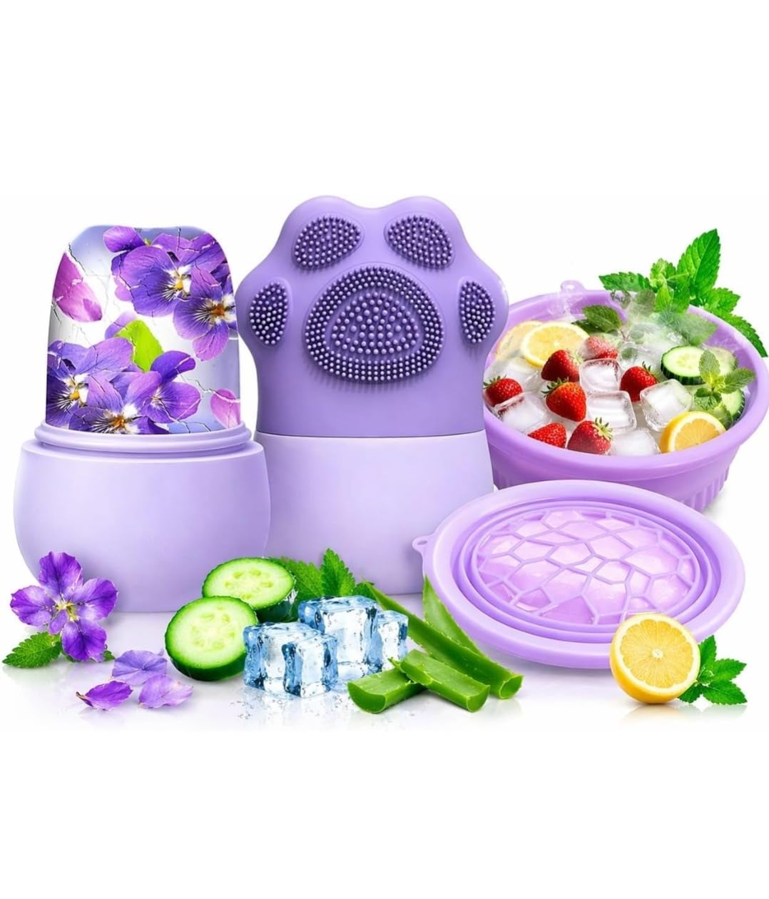 Collapsible Ice Facial Bowl & Face Roller for Face Therapy, Foldable Silicone Ice Spa Bowl for Skin Tightening, Reduce Puffiness & Redness (Purpal + Any Roller)-image-33