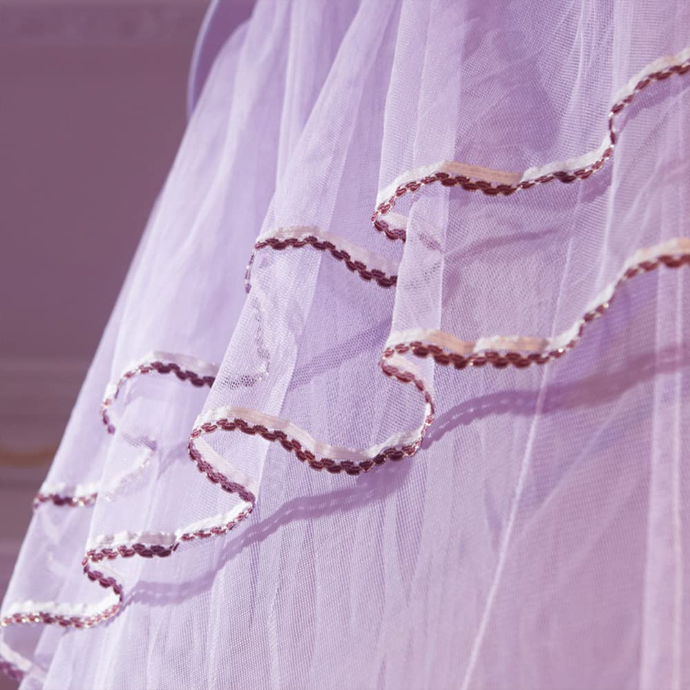 Uniwersalny baldachim na łóżko kopułowe pojedyncze wejście cienka siatka na łóżko koronka zasłona styl księżniczki dekoracja sypialni łatwa instalacja fioletowy