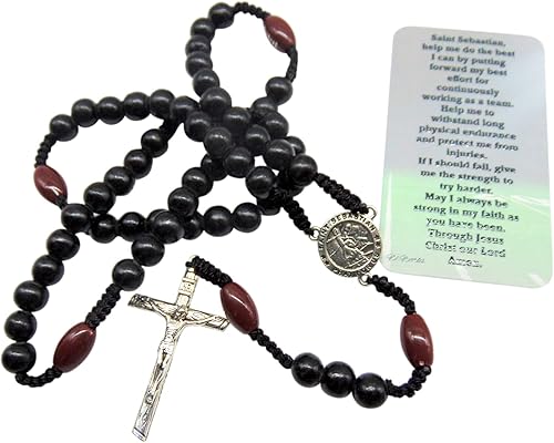 Miniatura 8 de Westmon Works Rosario de fútbol con encanto de San Sebastián y tarjeta de oración Catholic Sports Expressions Rosarios Series, Madera, No es una