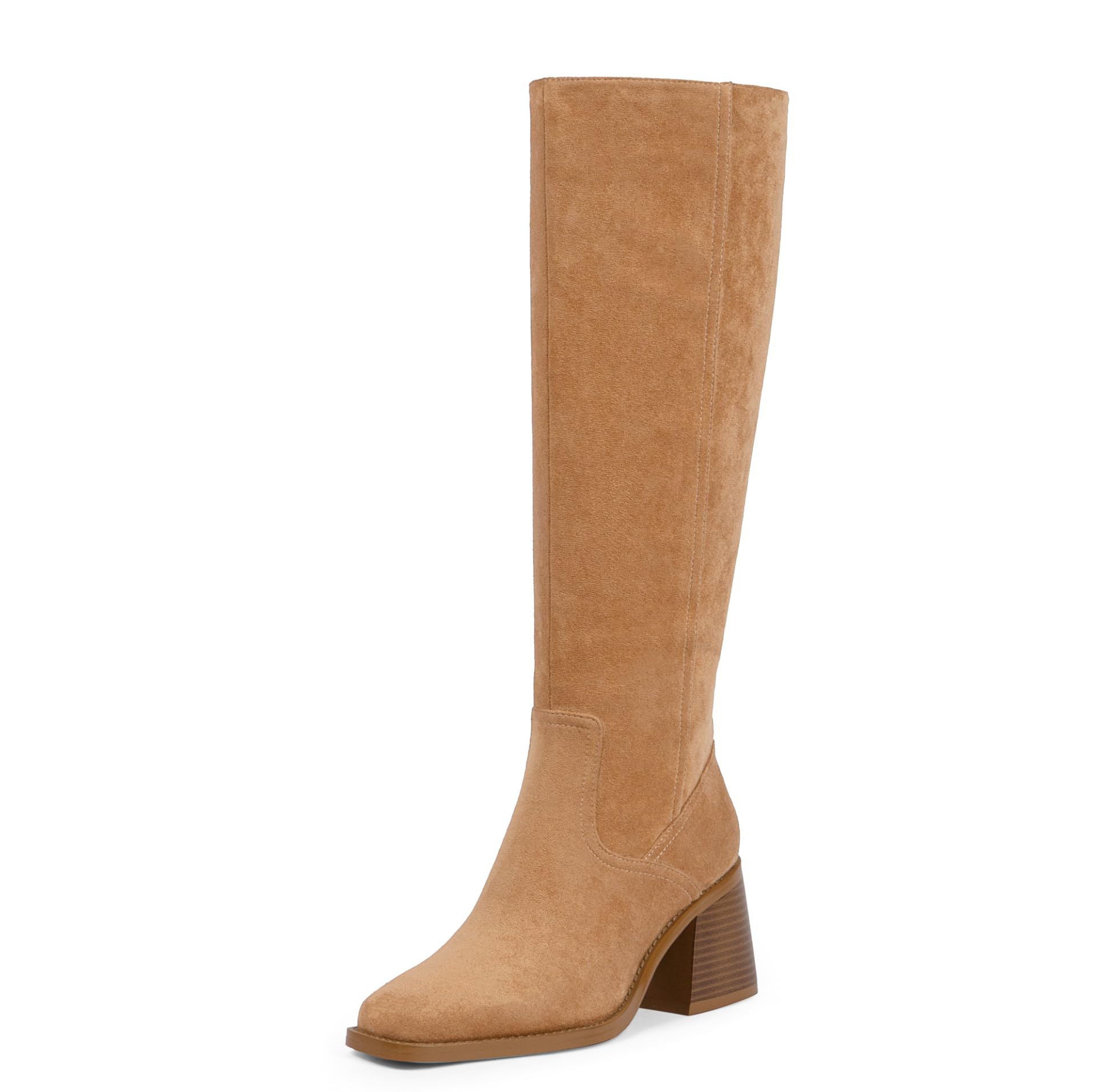 Easyfox Women's Knee High Boots with Zipper Square Toe Chunky Heeled Tall Boots for Women