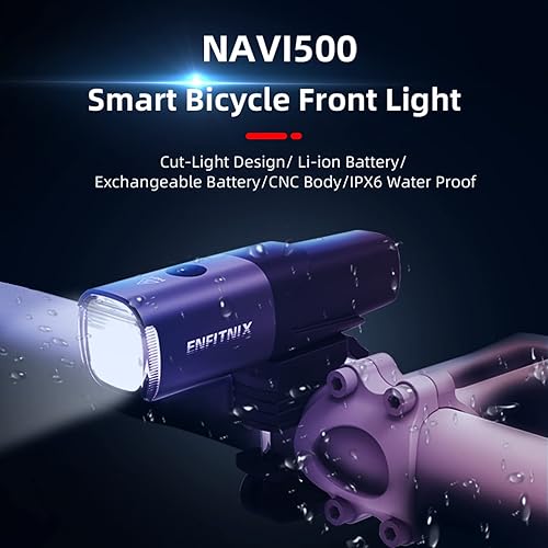 Miniatura 2 de Navi 500 Luz inteligente para bicicleta, encendidoapagado automático, 2450 mAh USB tipo C recargable lámpara delantera de bicicleta, 530 lúmenes