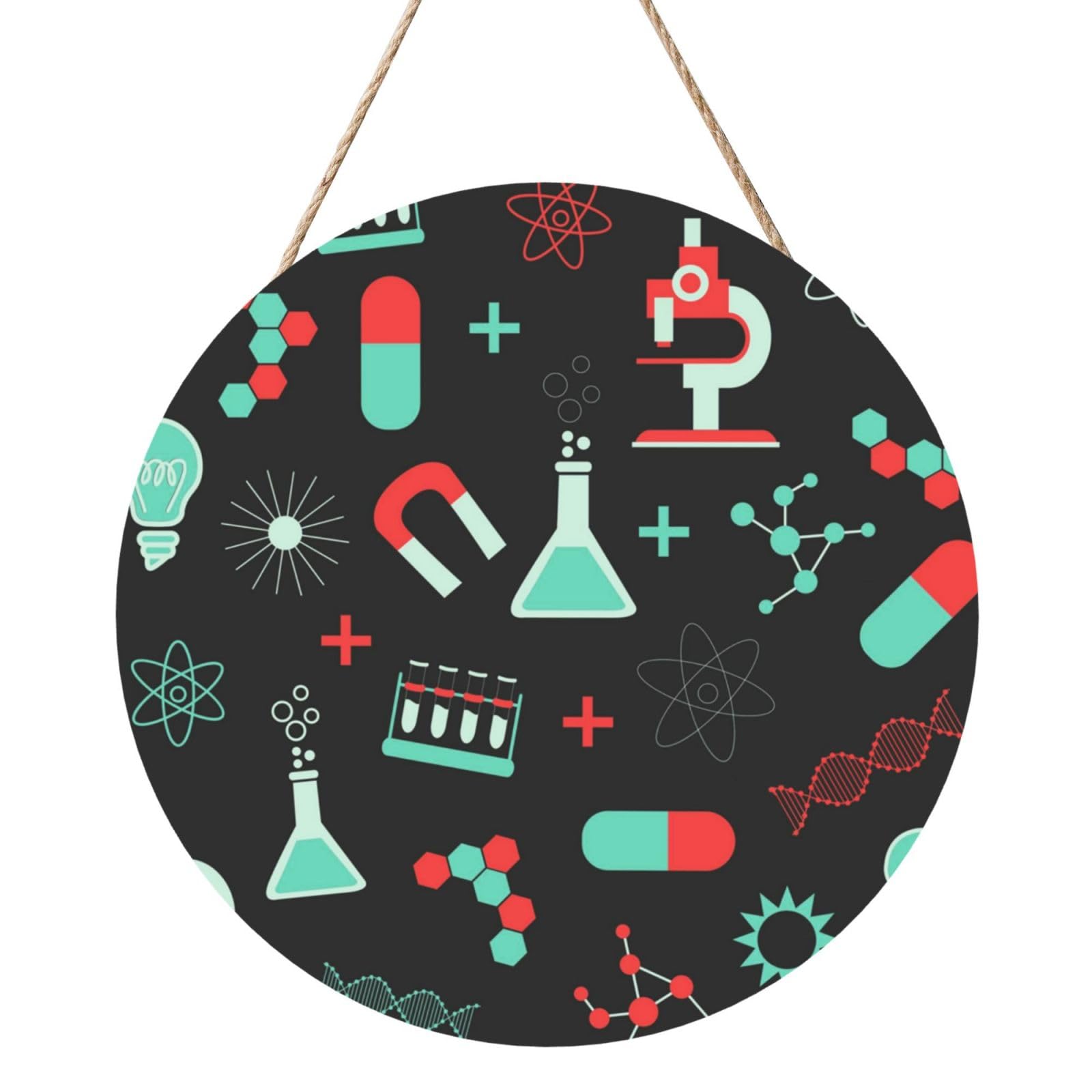 InOmak Green Chemistry And Science Patterns, Round Wood Panel Painting 12 in, Wall Hanging Painting For Home