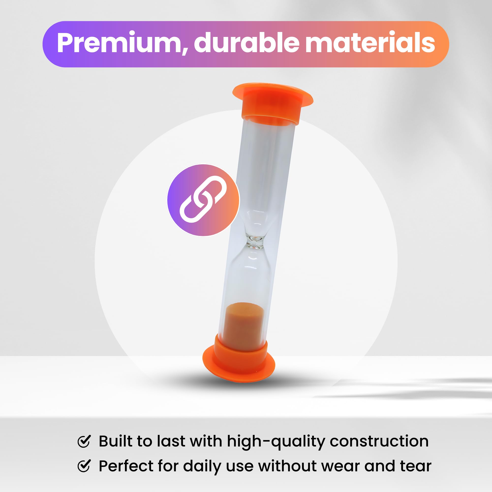 Gadgetime USA Hourglass Sand Timer - Set of 5-2 Minute Sand Timers in Orange, Pink, Purple, Blue, Green - Premium Sturdy Material, Beautiful Design & Novelty Gift - Image 4