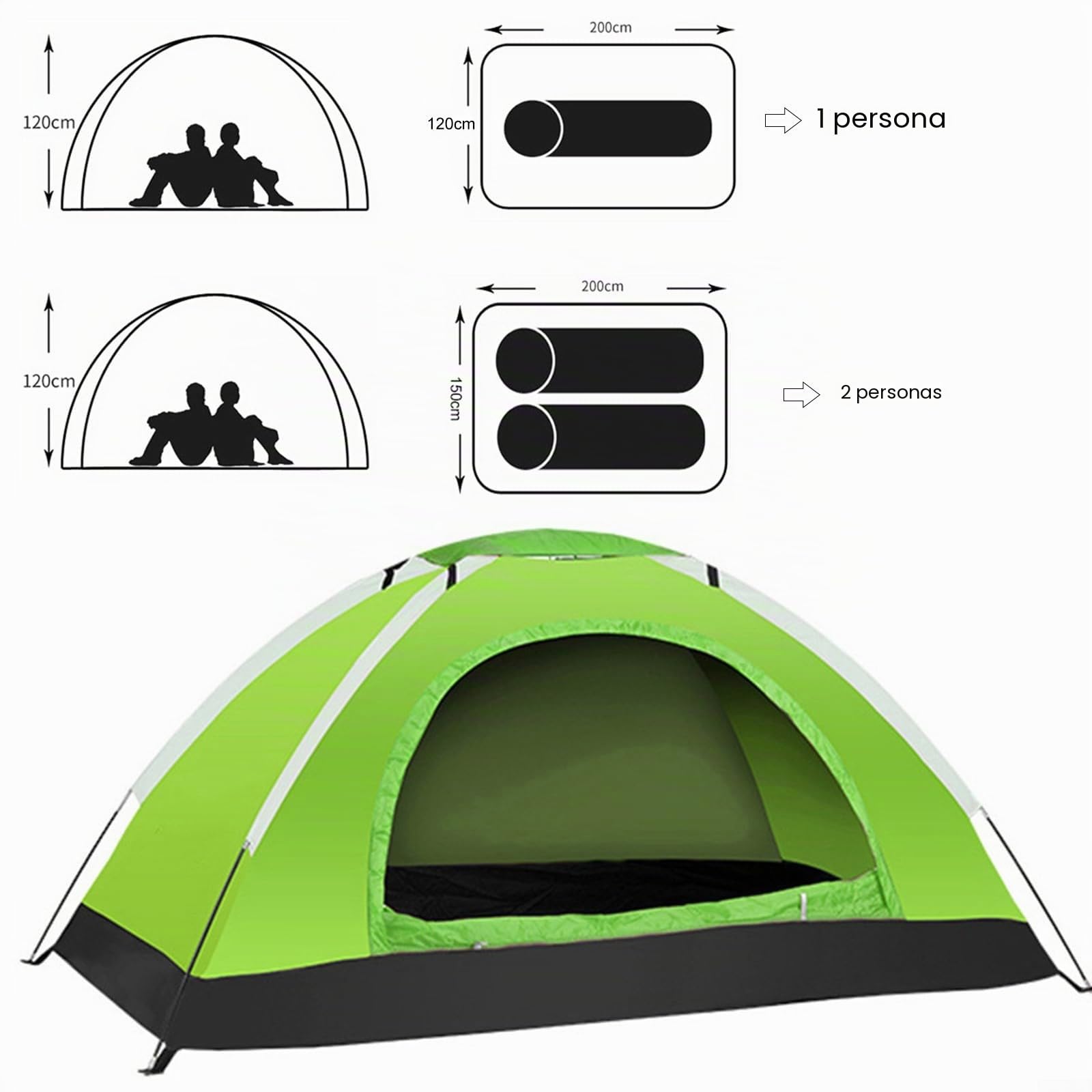 Tienda de campaña ultraligera para 1-2 personas, tienda de campaña impermeable con puertas dobles, bolsa de transporte, clavijas y mosca de lluvia para senderismo y aventuras al aire libre