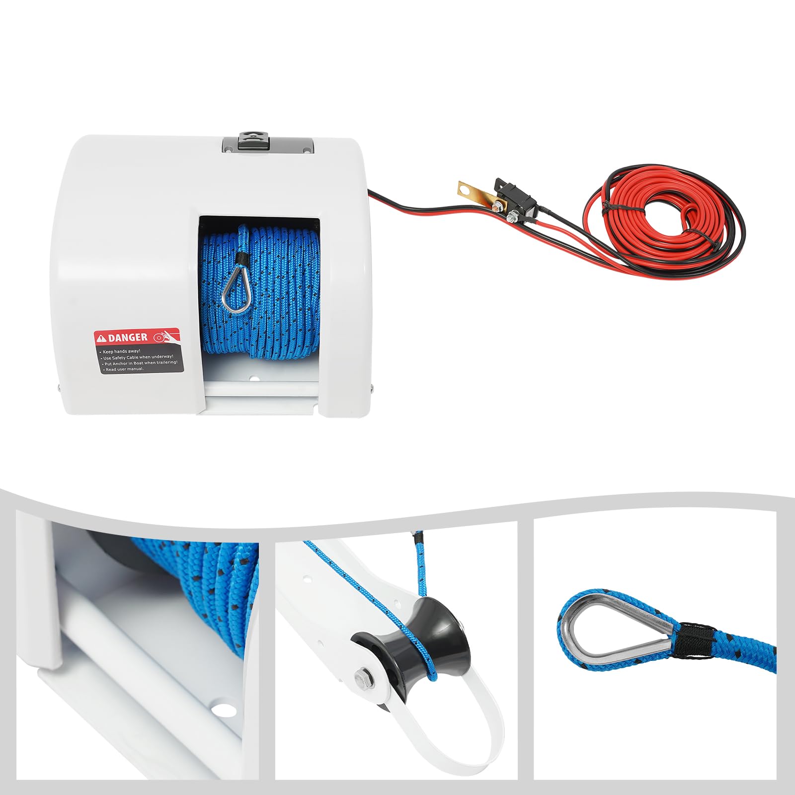Verricello elettrico da 12 V, per barca, verricello d'ancora, con telecomando wireless, argano d'acqua salata marina, con ruota di ancoraggio pre-avvolta da 30 m, 25 lbs