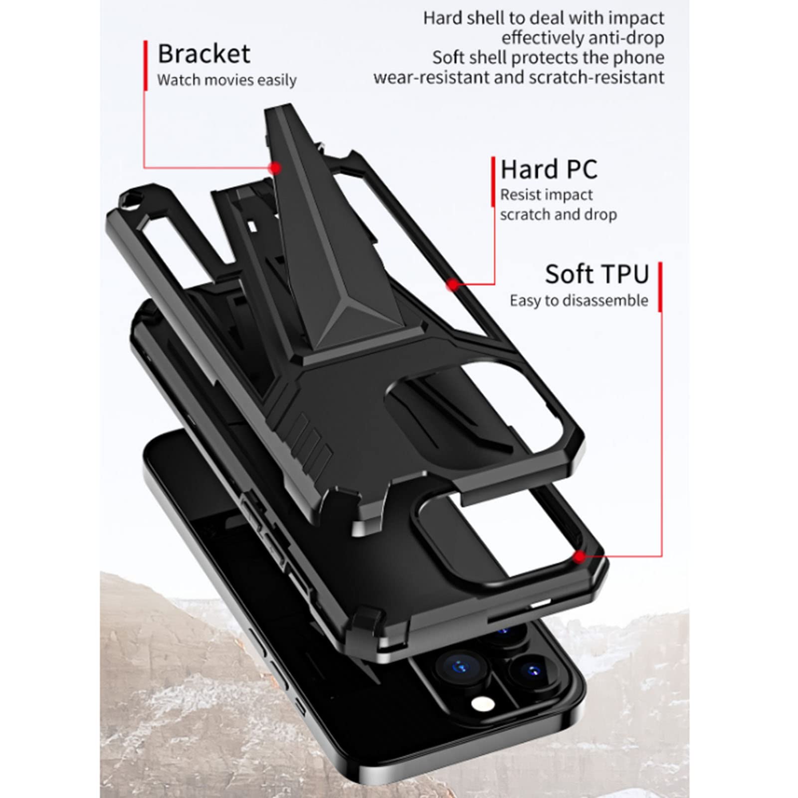 Etui do iPhone 13 Pro Max/13 Pro/13/13 mini, odporne na wstrząsy twardy tylny zderzak silikonowy pokrowiec ochronny z podpórką, kompatybilny z magnetycznym uchwytem samochodowym, czerwony, 13 Pro 6,1"