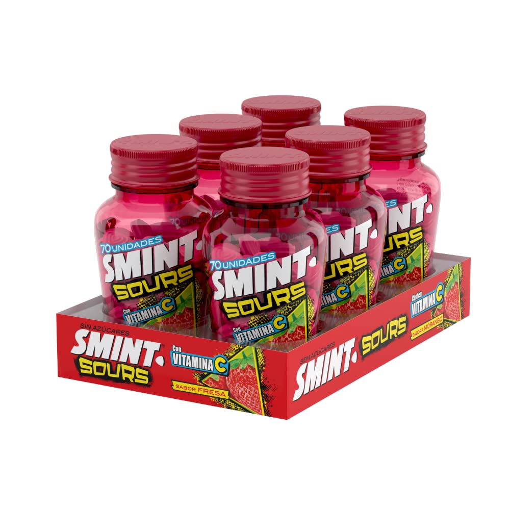 Smint Sours Fresa, Caramelo Comprimido Sin Azúcar - 6 unidades de 49 gr. (Total 294 gr.)
