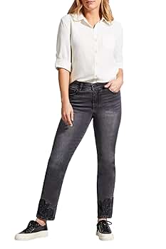 Tribal Women's Sophia Curvy Embroidered Straight Leg Jeans
