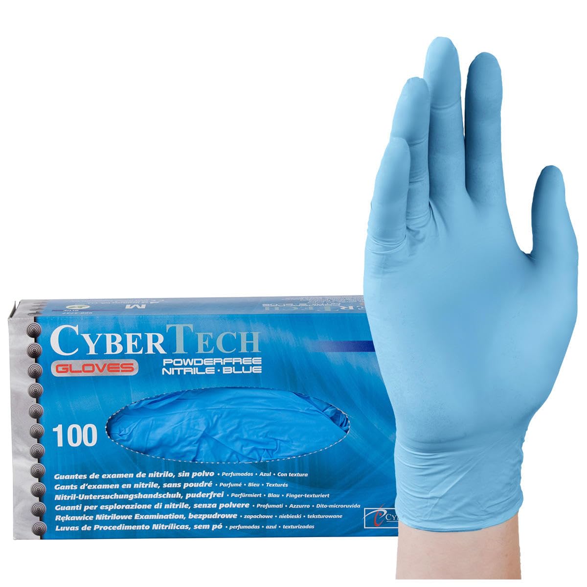 Produktbild von CYBERTECH Nitril Untersuchungshandschuhe – Puderfrei, Grün, Größe L (100 Stück)
