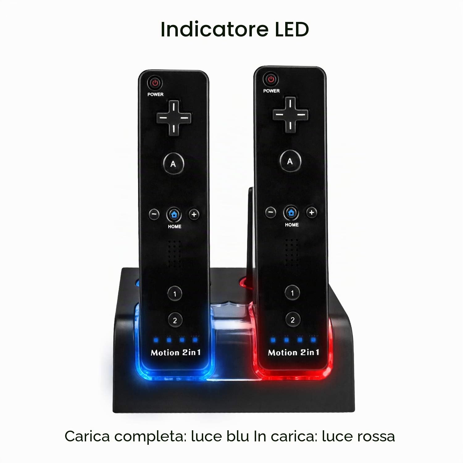 TechKen Wii Controller Charger, Stazione di Ricarica per 2 Telecomandi Wii e 2 Akkus Wii Wiimote Stazione di Ricarica con 4 Batterie da 2800MAH (Black)
