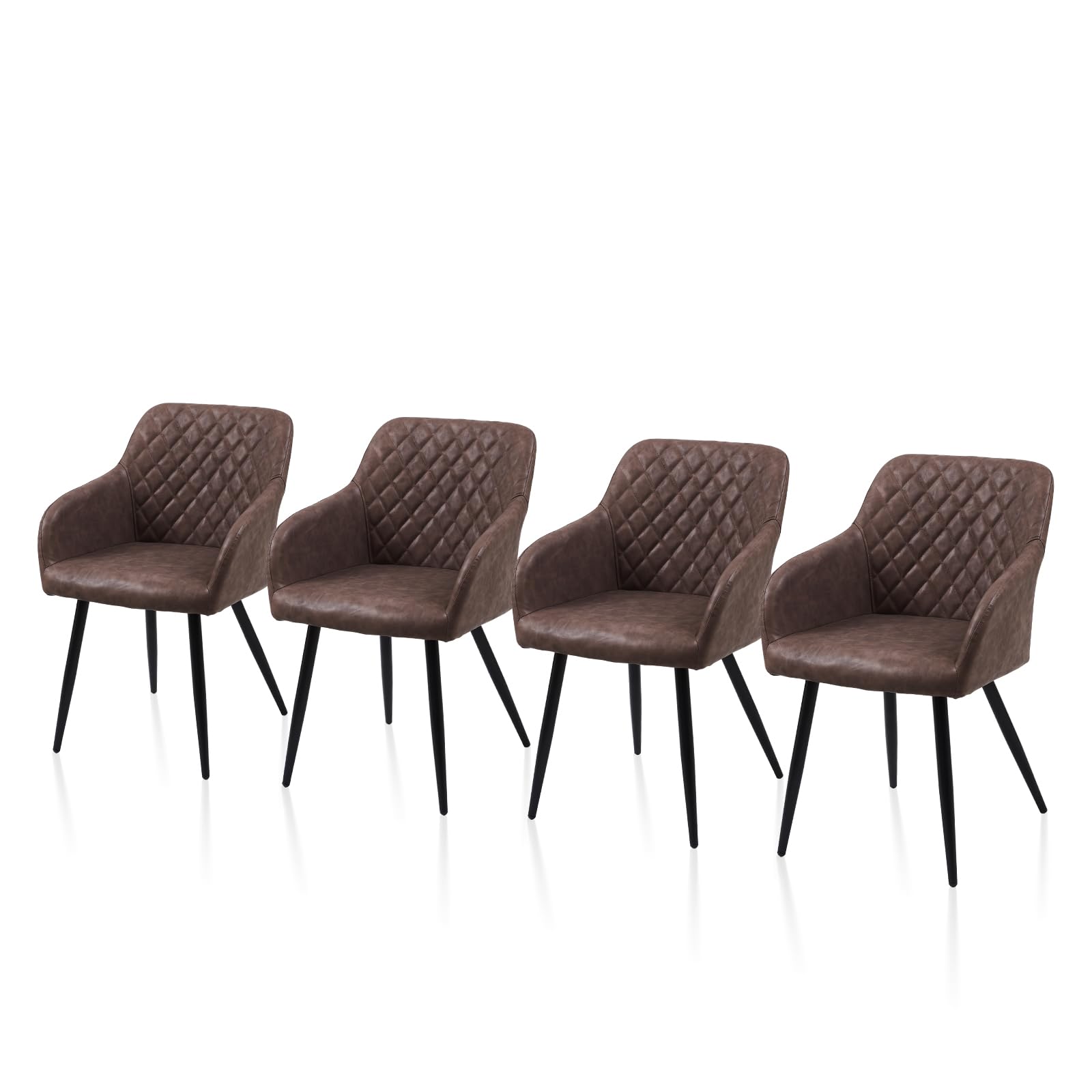 TUKAILAi Faux Leather Dining Chairs Set of 4 Brown Thickened Cushion Upholstered Seat with Backrest and Metal Legs, Leisure Armchair for Home Office Living Room or Restaurant