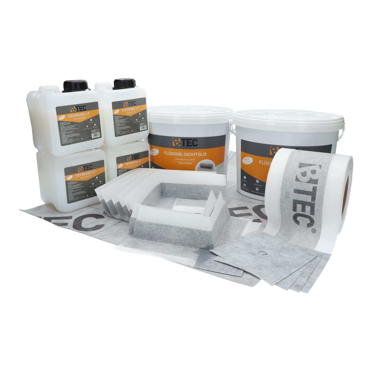 BTEC Dicht-Set 7C Dichtmaterial Innen-/Außenecken Manschetten Tiefgrund | Abdichtungsbahn 12kg Flüssigdichtfolie Dichtband großes Bad Standard Verbundabdichtung Innenbereich
