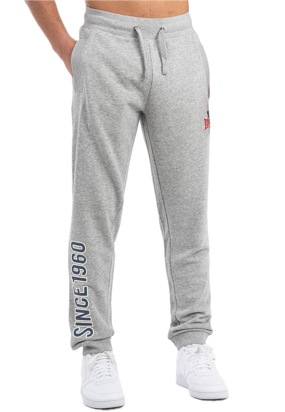 Lonsdale Men's Marl Grey/Navy/Red Jogging Bottoms Regular Fit Virkie, 3XL