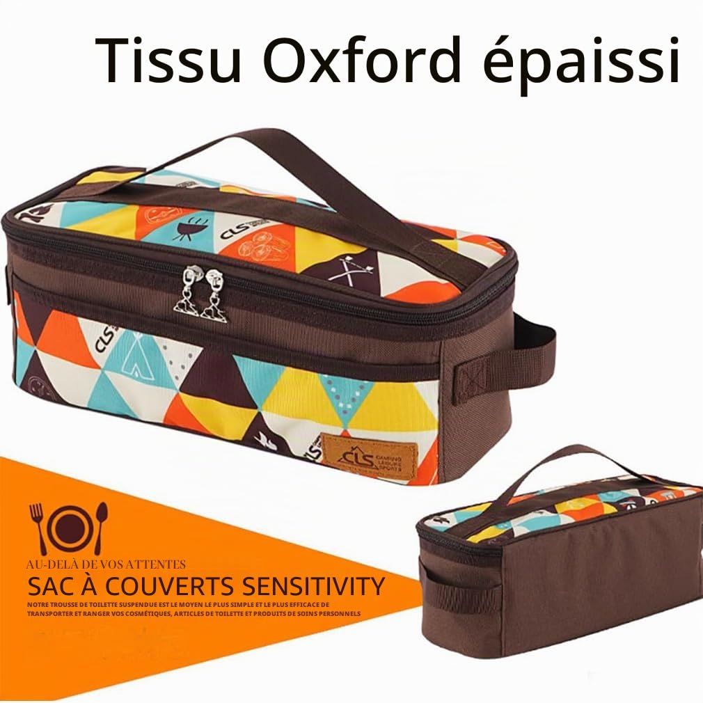 Sac à couverts d'extérieur avec organiseur pour camping, rangement portable de baguettes, cuillère, assiettes et pique-nique avec poignée