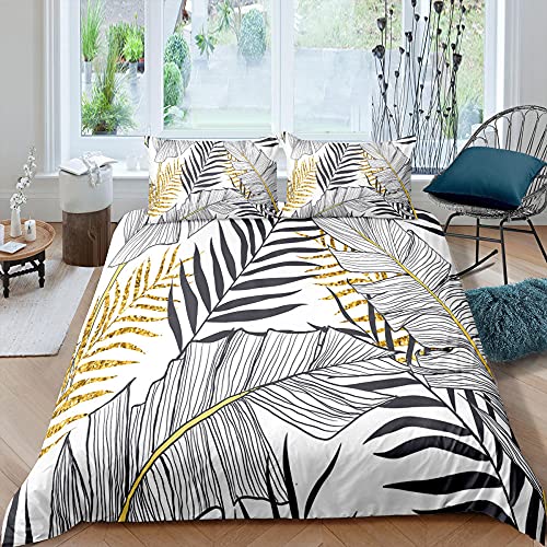 CUUGF 3D Parure De Lit, Blanc Plantes Feuilles 240X280 Cm 3 Pièces Housse De Couette Microfibre Confortable Ensemble De Literie Chambre À Coucher Élégant Classique Lit Imprimé Taie