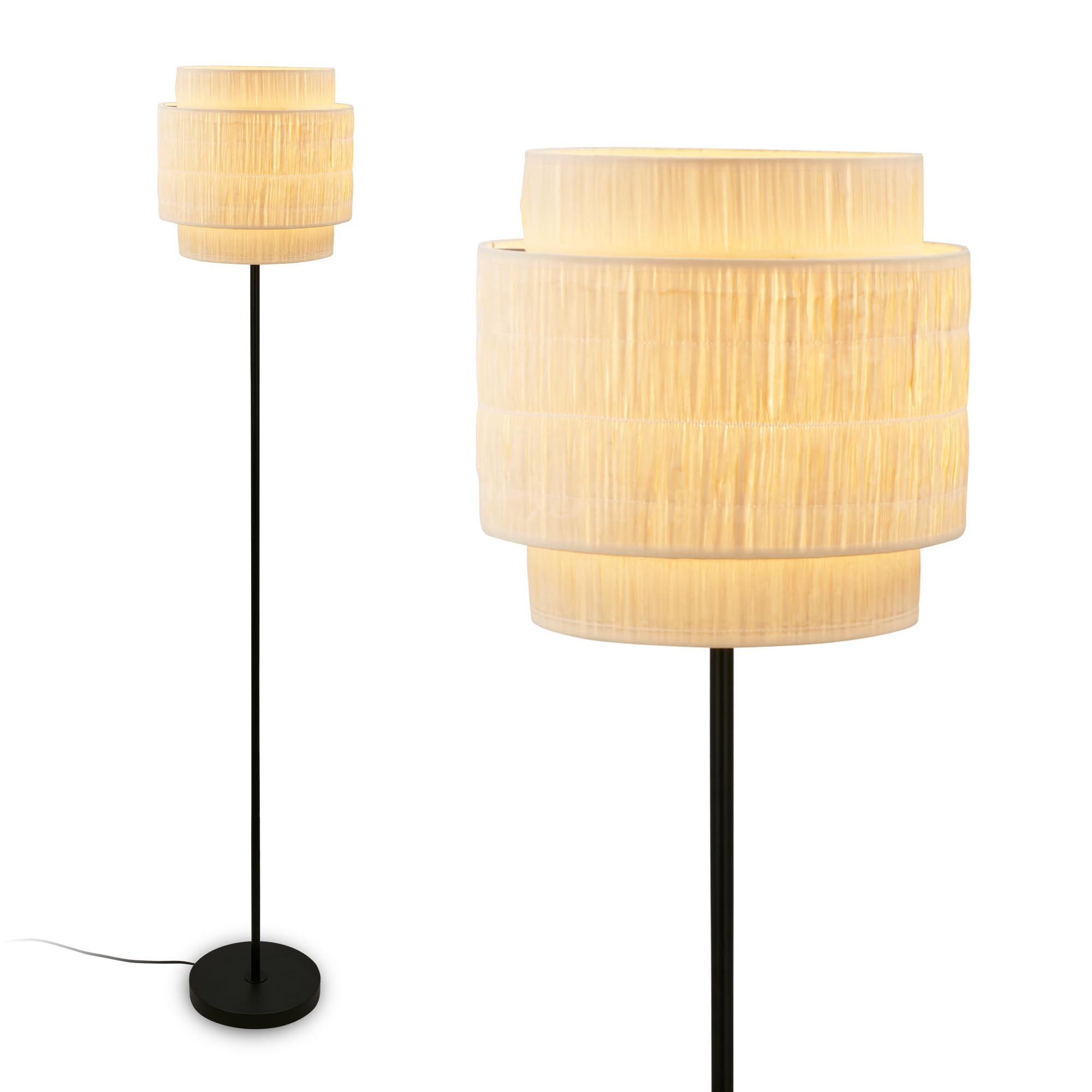 BRILONER - Lámpara de pie con pantalla de rafia, interruptor de pie on/off, E27, máx. 10W, boho, estética, lámpara de pie, lámpara de lectura, 30 x 165 cm (DxH), nature