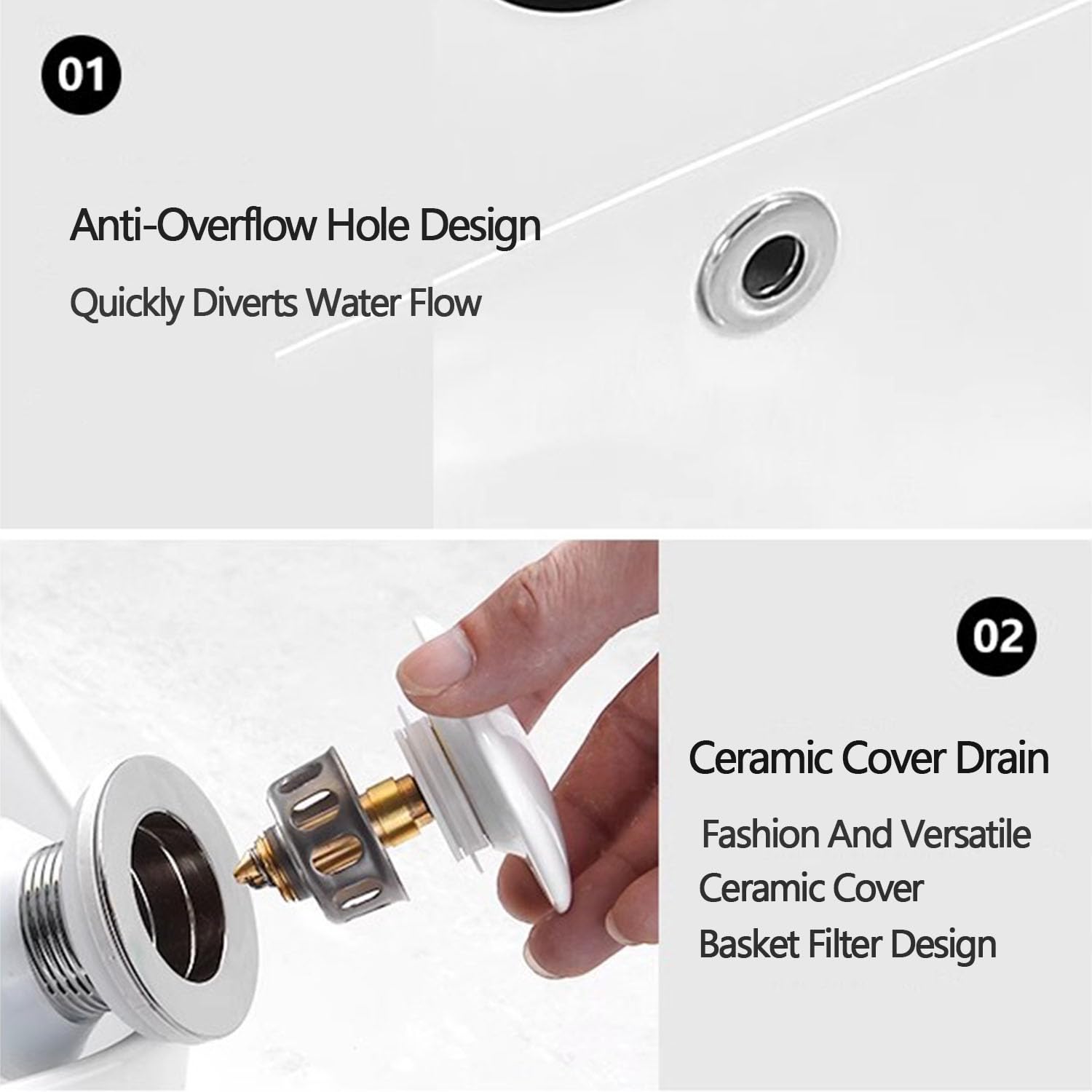 Lavabo Cerámico Compacto - Lavamanos De Esquina Pequeño para Espacios Reducidos. Instalación En Pared O Encimera. Incluye Manguera De Desagüe.Modelo A - Juego De Grifos Blancos