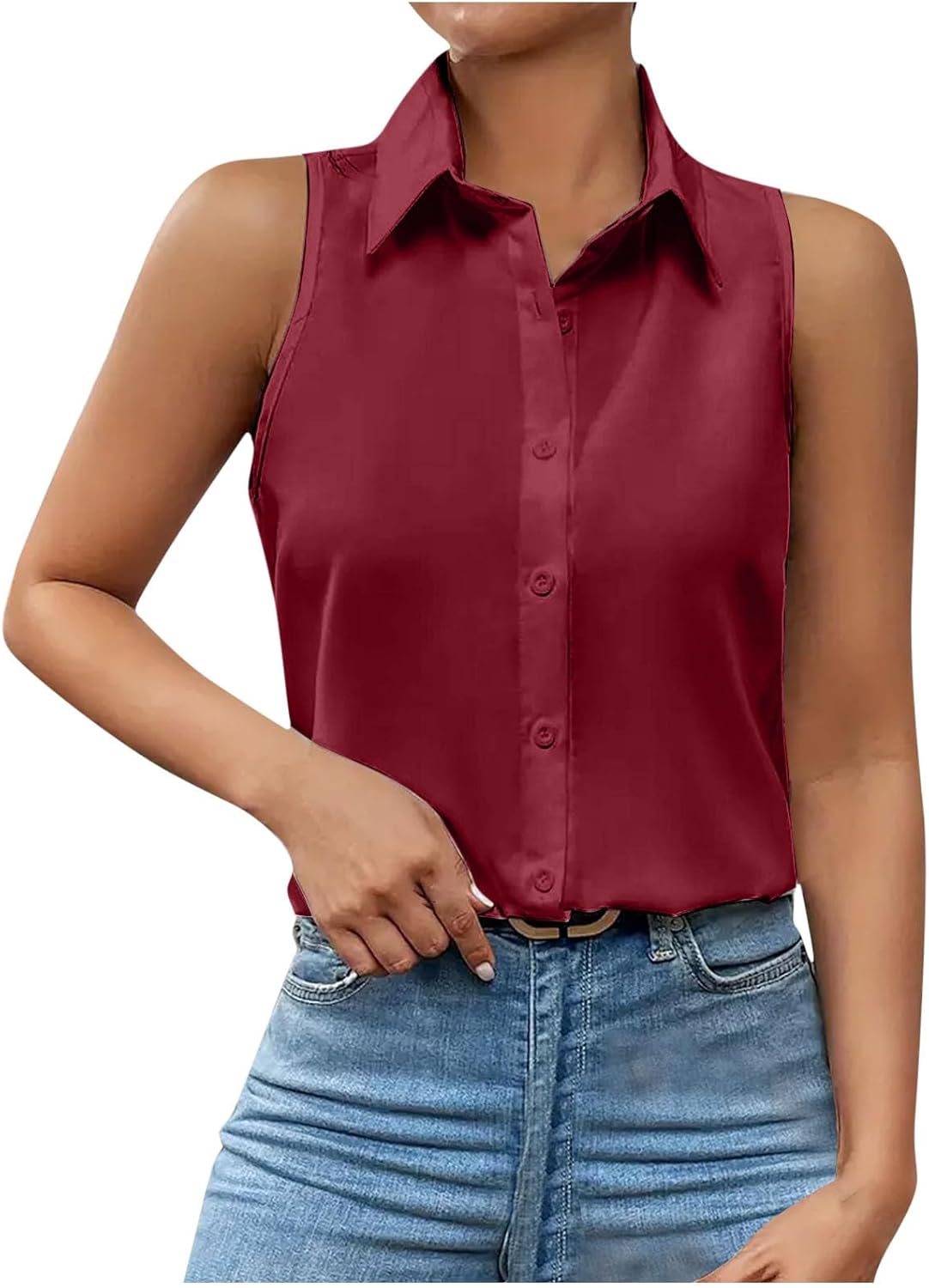 Tank Tops For Women Summer T Shirt Button Up Tunic Shirts V Neck Sleeveless Blouse Loose Vest Tops Regular-Fit Comfortable Basic Tee Top Casual Blouse Going Out Elegant Tops