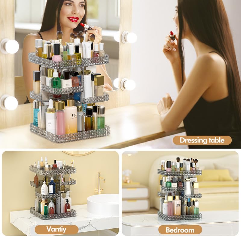 Miniatura 2 de Organizador de maquillaje, organizador de cosméticos giratorio de 360, soporte giratorio de carrusel de maquillaje ajustable para bricolaje,