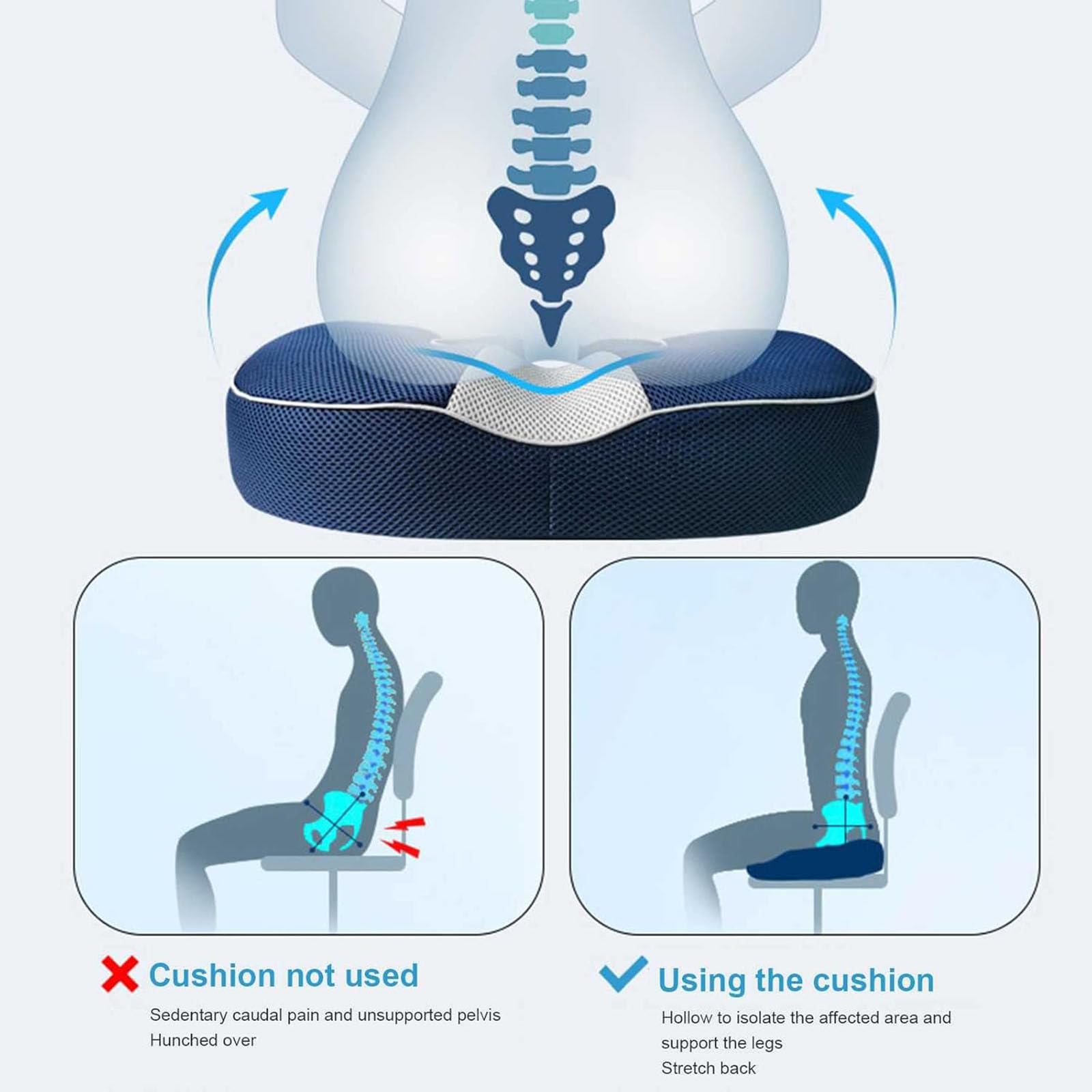Cuscino del Sedile per Emorroidi Ortopediche Portatile, Cuscino Ergonomico per La Prostata, Cuscino per Ciambella in Memory Foam per Coccige,C