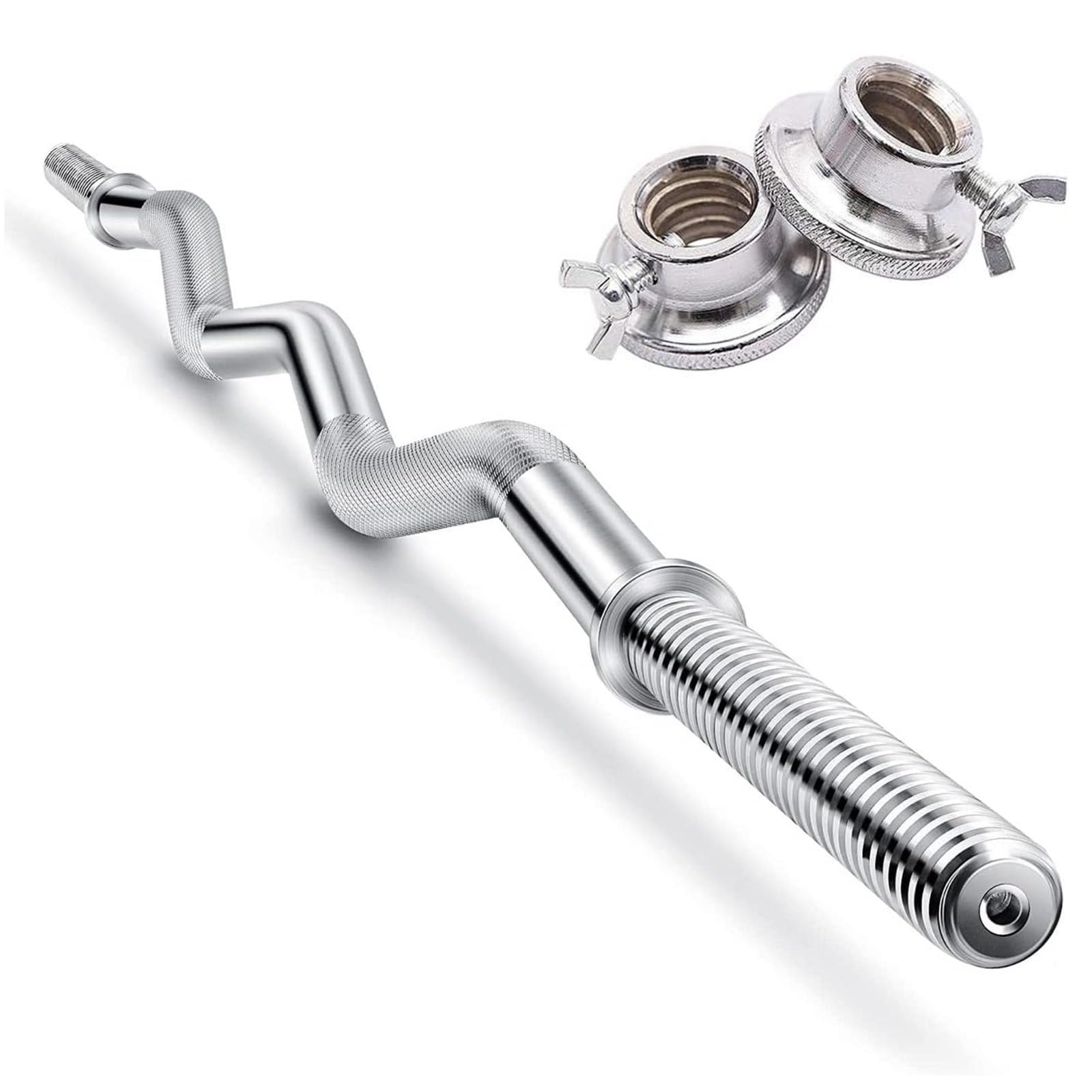 ATEK EZ Curl Bar, 4ft Standard Steel Curling Chrome Barbell Bar with Spinlock Collars Anti Slip Hand Grips, Dumbbell Bar for Weight Lifting Body Building, Muscle Build Workouts