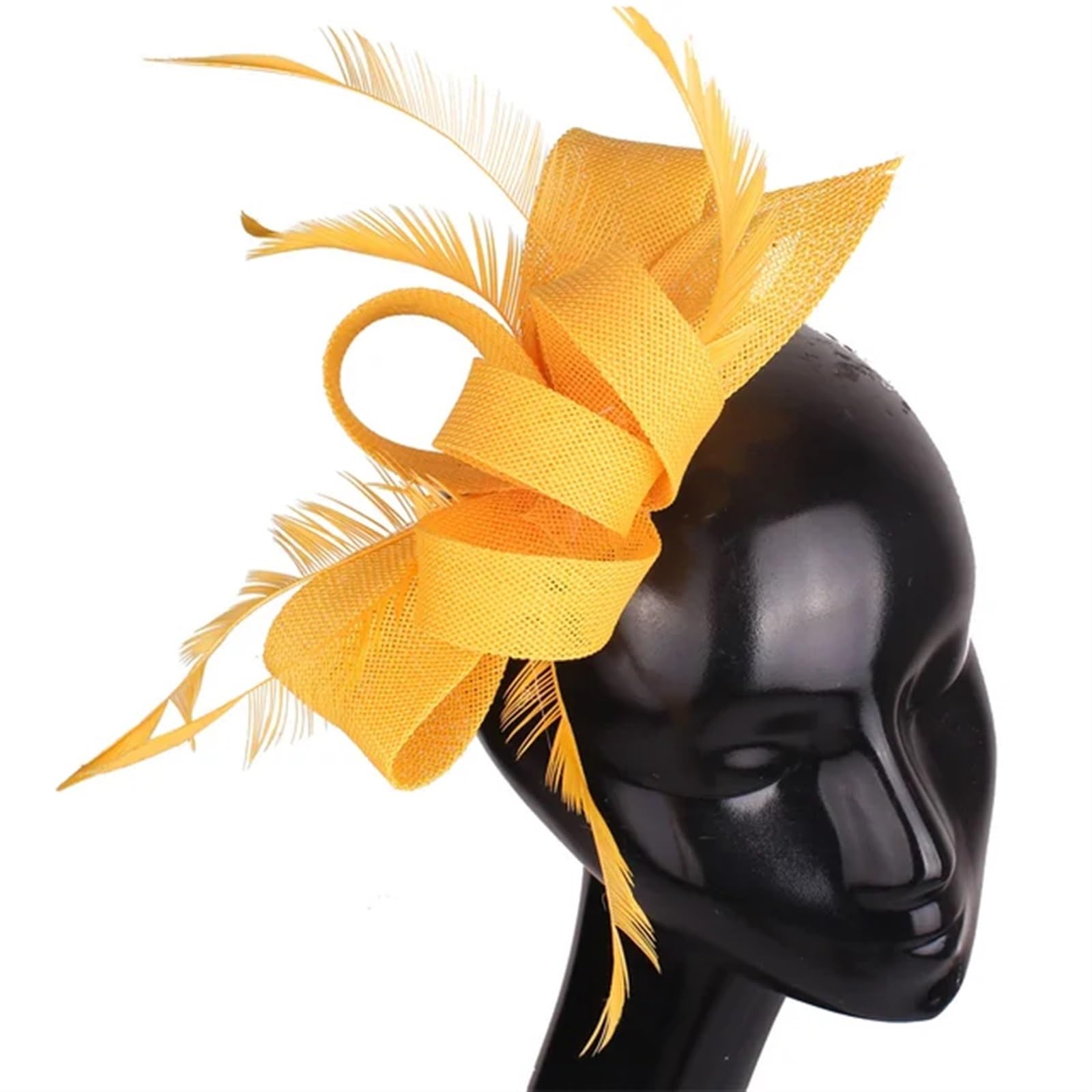 UALXPAO Wedding Hats Imitation Sinamay Wedding Headwear Bride Fascinator Hat Hair Pin With Fancy Feathers Accessories Ladies Headdress for Tea Party,Weddings(Yellow)