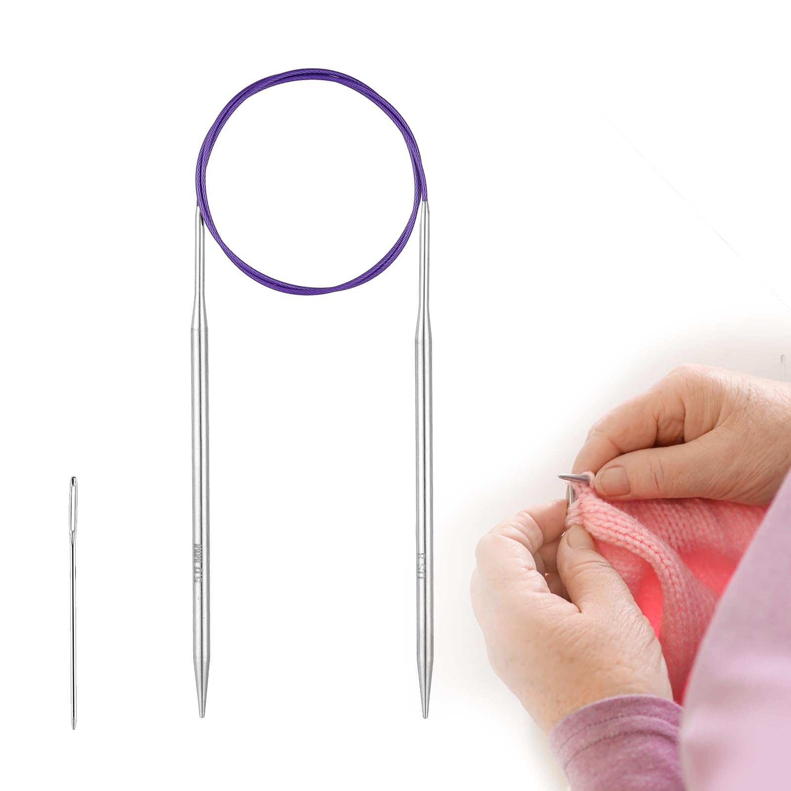 Guclud 5mm Circular Knitting Needles 100cm, Metal Circular Needles with Flexible Cable, Stainless Steel Round Knitting Needles for Beginners, Knitting Pins for Blanket, Scarf, Hats
