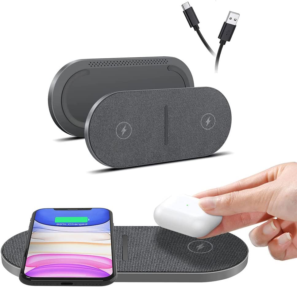 SYOSI Dual 20W Wireless Charging Pad, 2 in 1 Fast Wireless Charge Mat for iPhone 13 12 11/Pro Max Mini/SE/X/XS, for Apple Airpods 3/2/Pro,15W Qi Wireless Charger Station